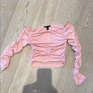 Forever 21 Light Pink Ruched Off-Shoulder Blouse